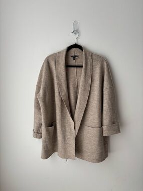 Eileen Fisher Boiled Wool Kimono Jacket Beige Open Cardigan Minimalist M
